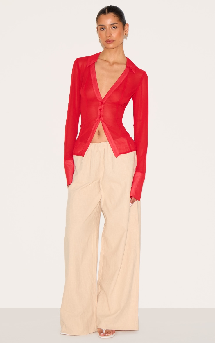 Tall Blouse en mesh rouge à boutons devant image 3