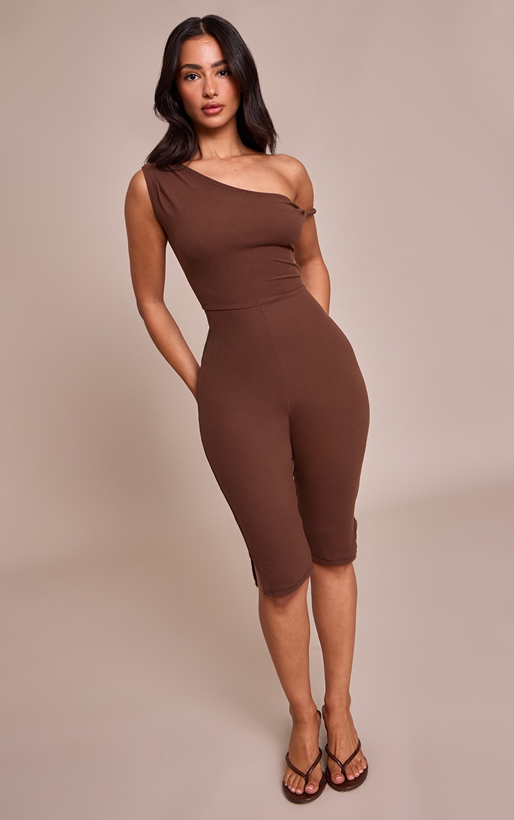 Petite Chocolate Super Soft Bardot Twist Detail Fitted Jumpsuit  image 1