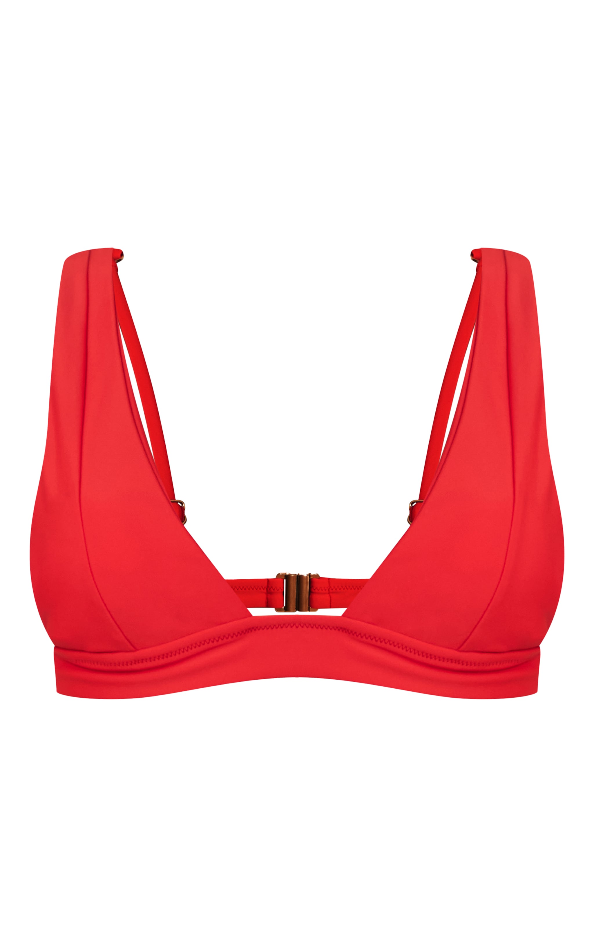 Red Plunge Triangle Seam Detail Bikini Top image 5