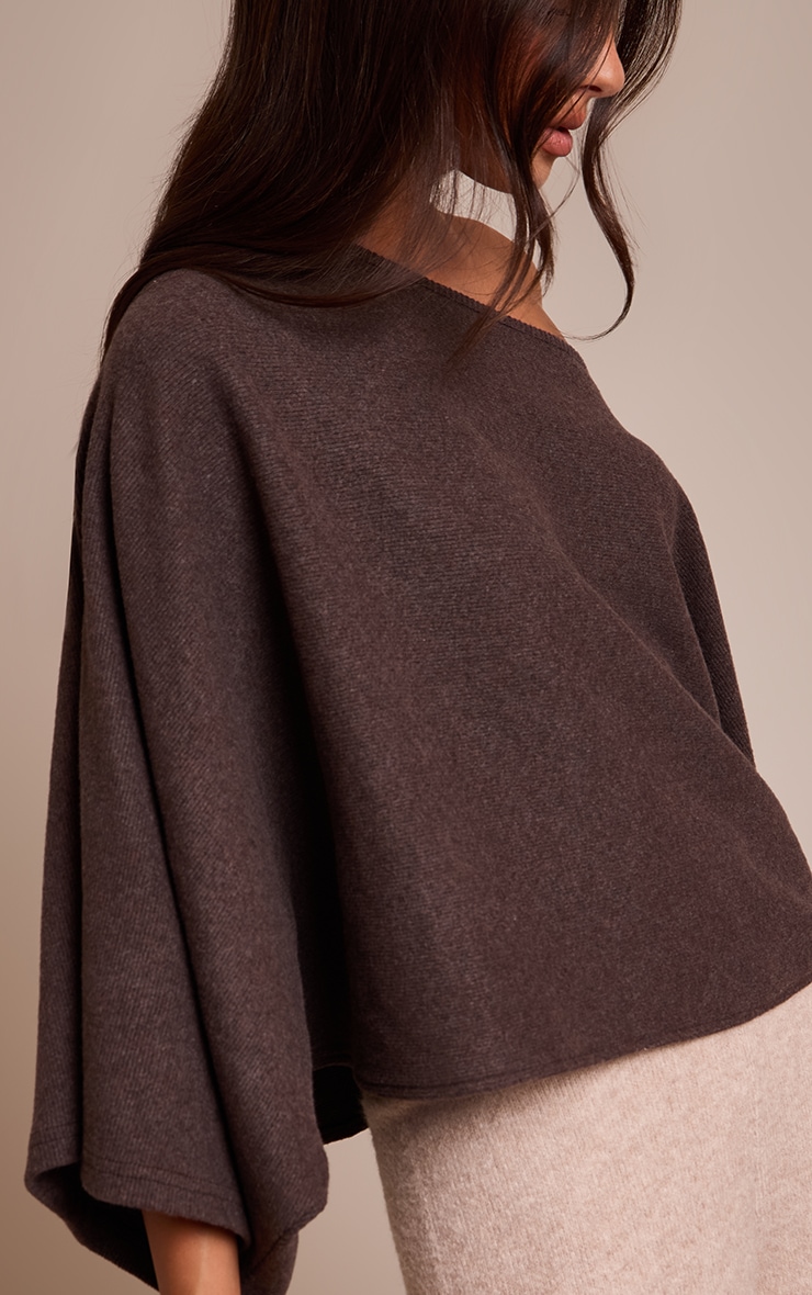 Chocolate Heavy Brushed Rib Cape Sleeve Top image 4