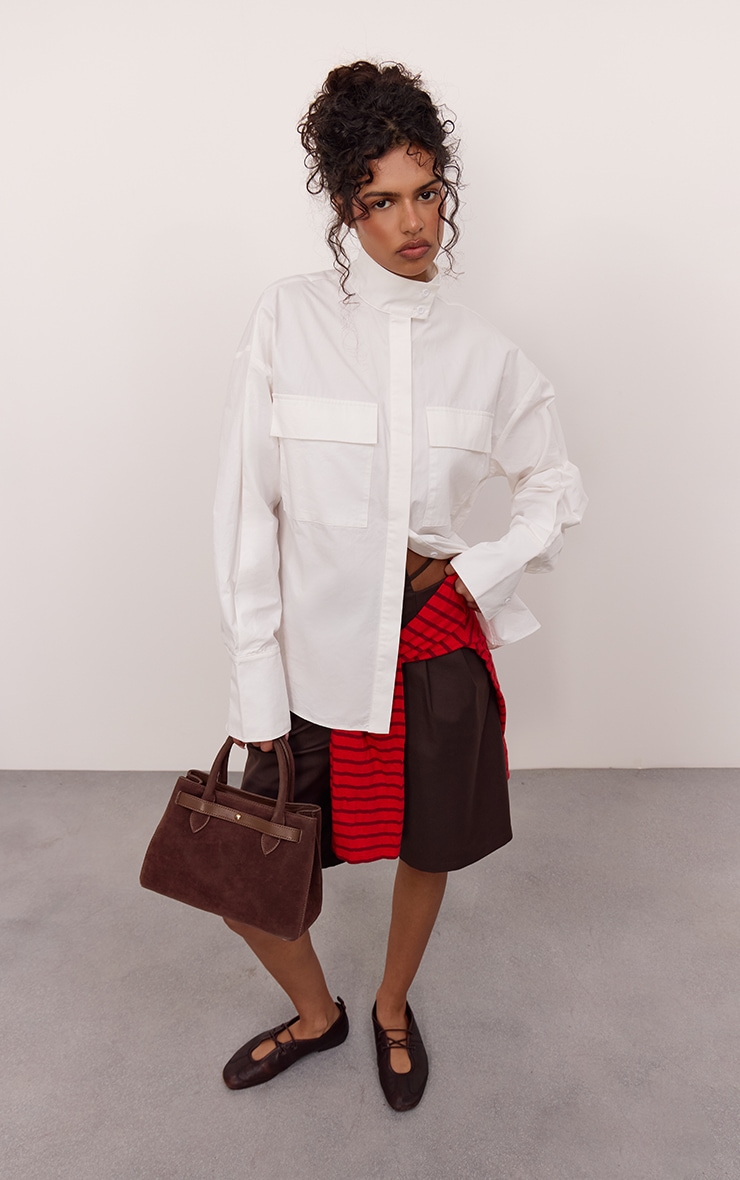 White Cotton Pocket Detail Oversized Shirt