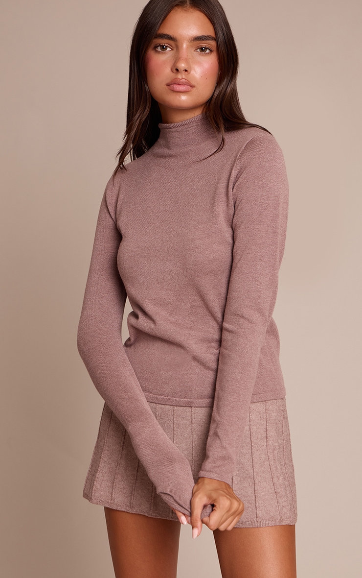 Mocha Fine Knit High Neck Jumper image 1