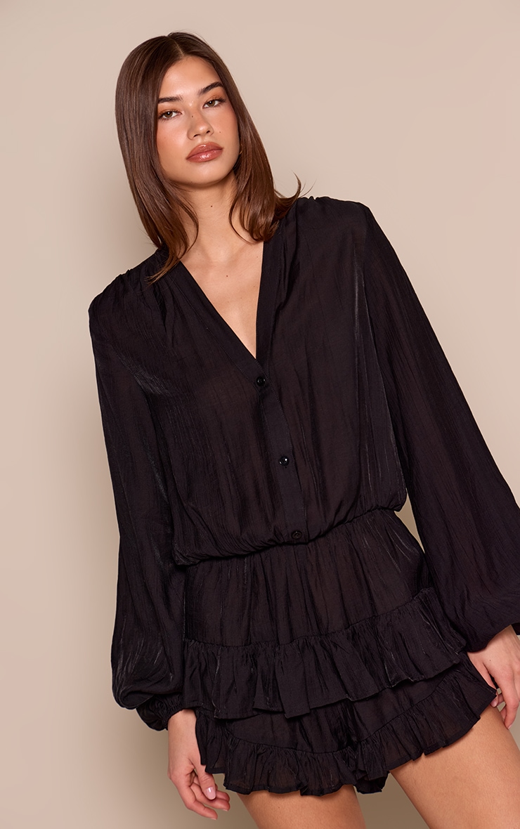 Black Chiffon Shift Frill Romper