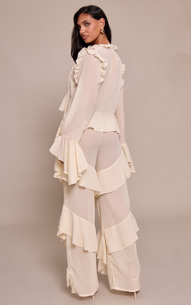 Cream Chiffon Frill Straight Leg Pant image 3
