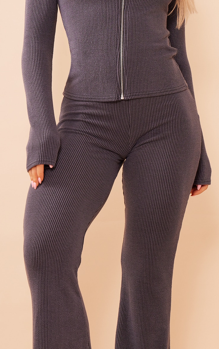 Pantalon flare côtelé bicolore gris anthracite à taille haute image 4