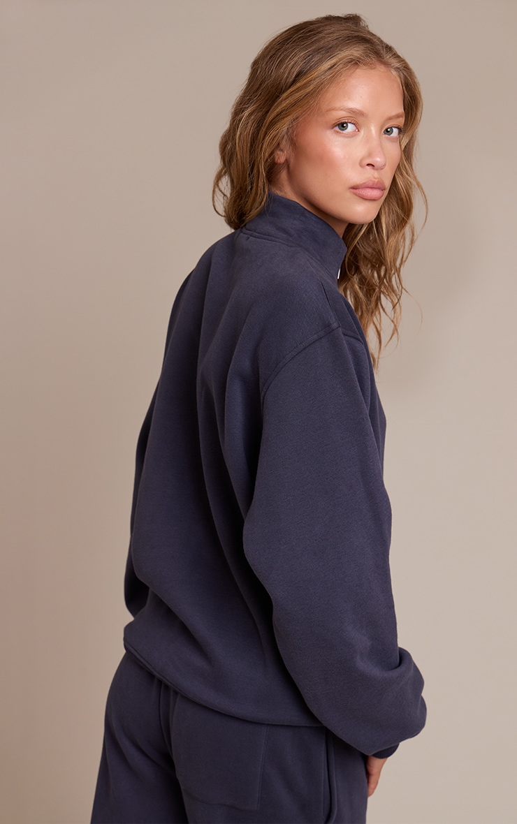 PLT Navy Cotton Fleece Quarter Zip Sweatshirt image 2