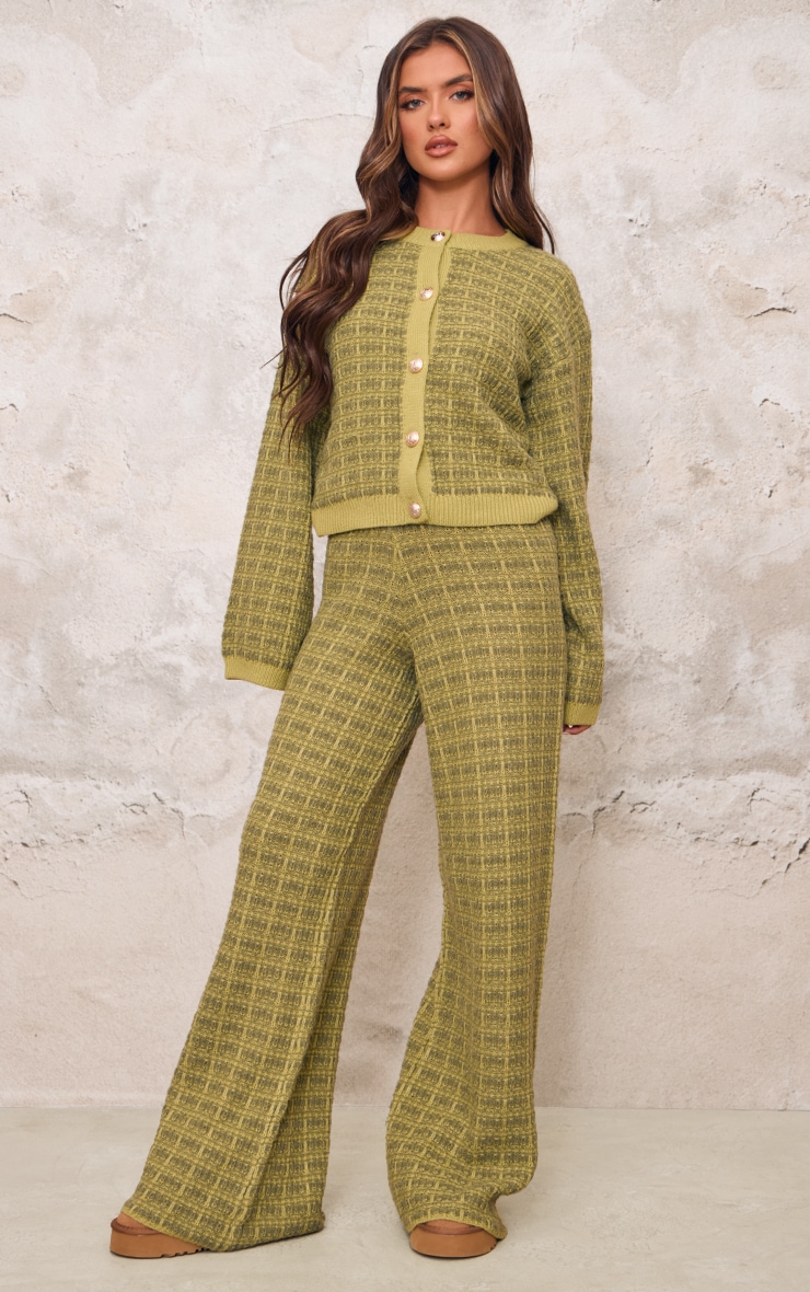 Olive Boucle Knit Button Up Cardigan image 3