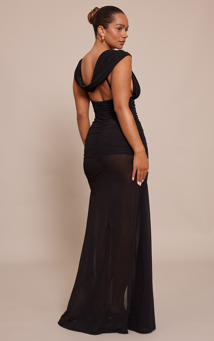 Shape Black Knot Detail Plunge Neck Ruched Maxi Dress image 2