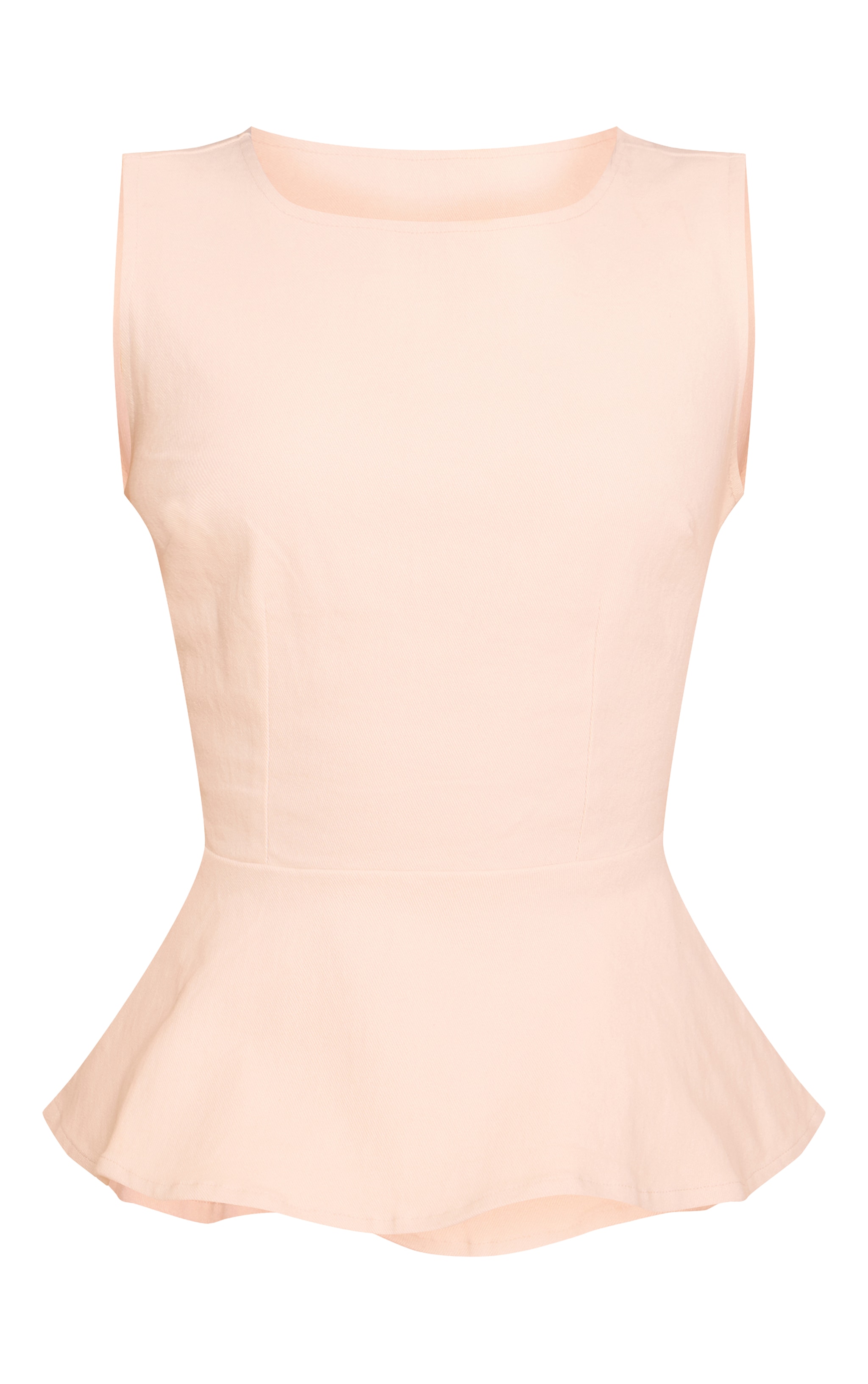  Ecru Boatneck Peplum Sleeveless Denim Top image 5