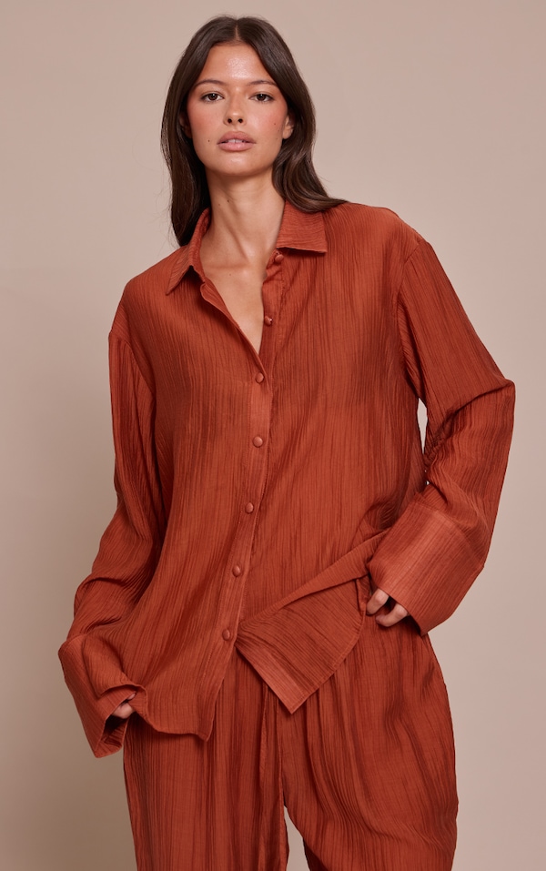 Burnt Orange Textured Oversized Deep Cuff Shirt