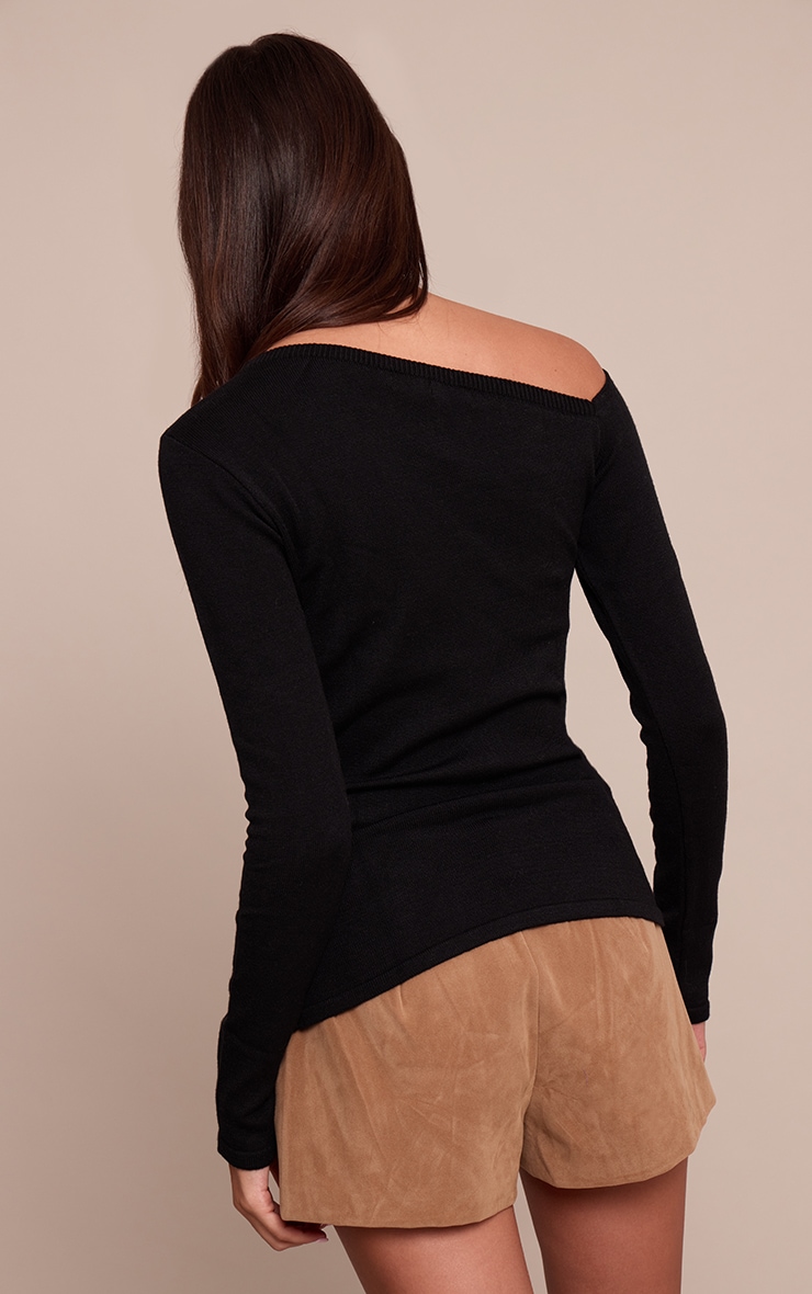 Black Asymmetric Knit Top image 2