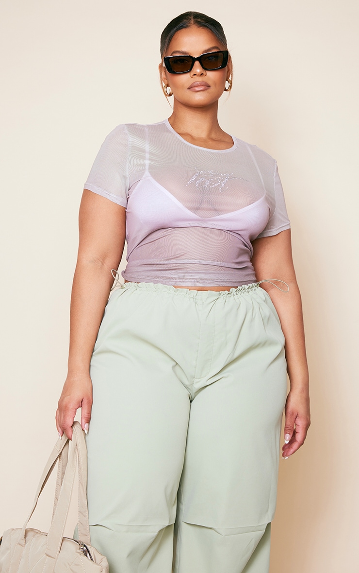 Plus Taupe Hot Fix Mesh Top image 1