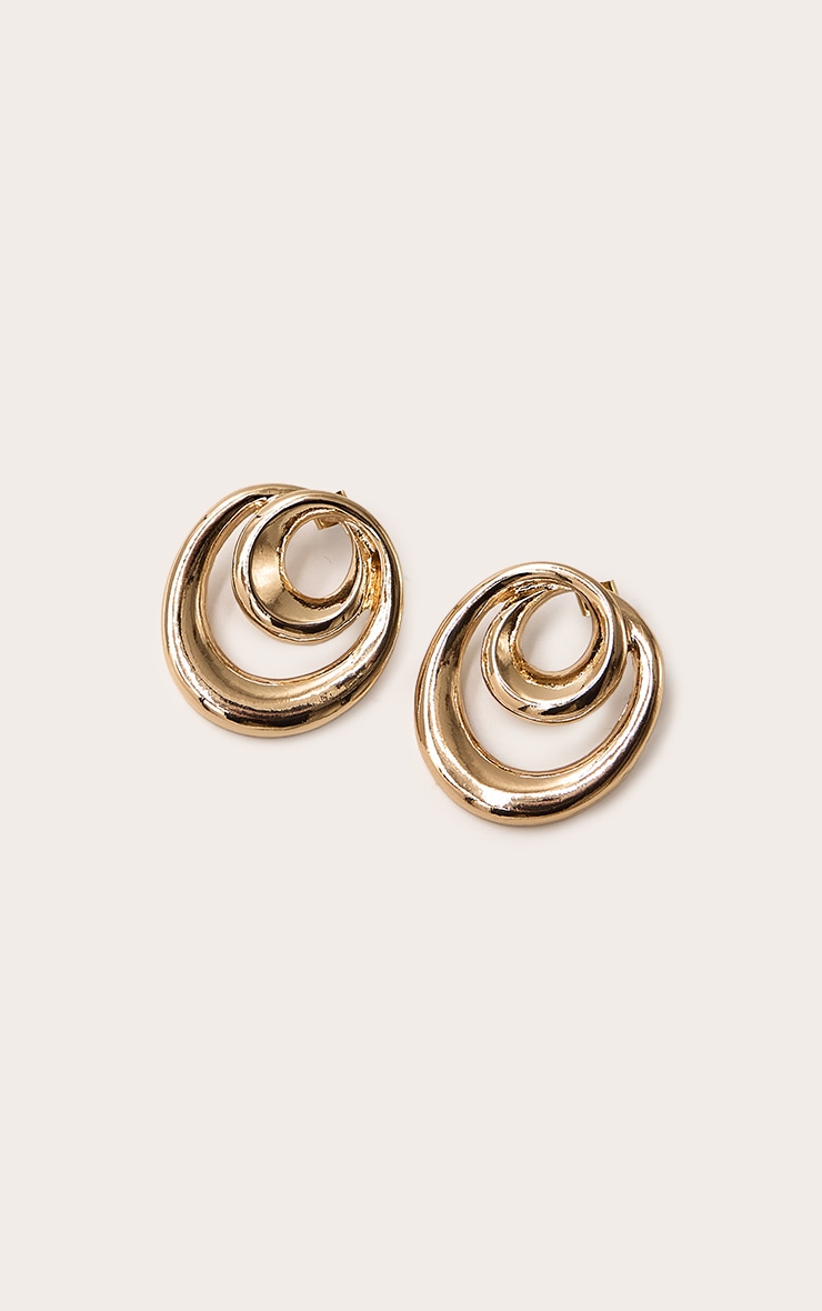 Gold Smooth Layered Swirl Earrings image 3