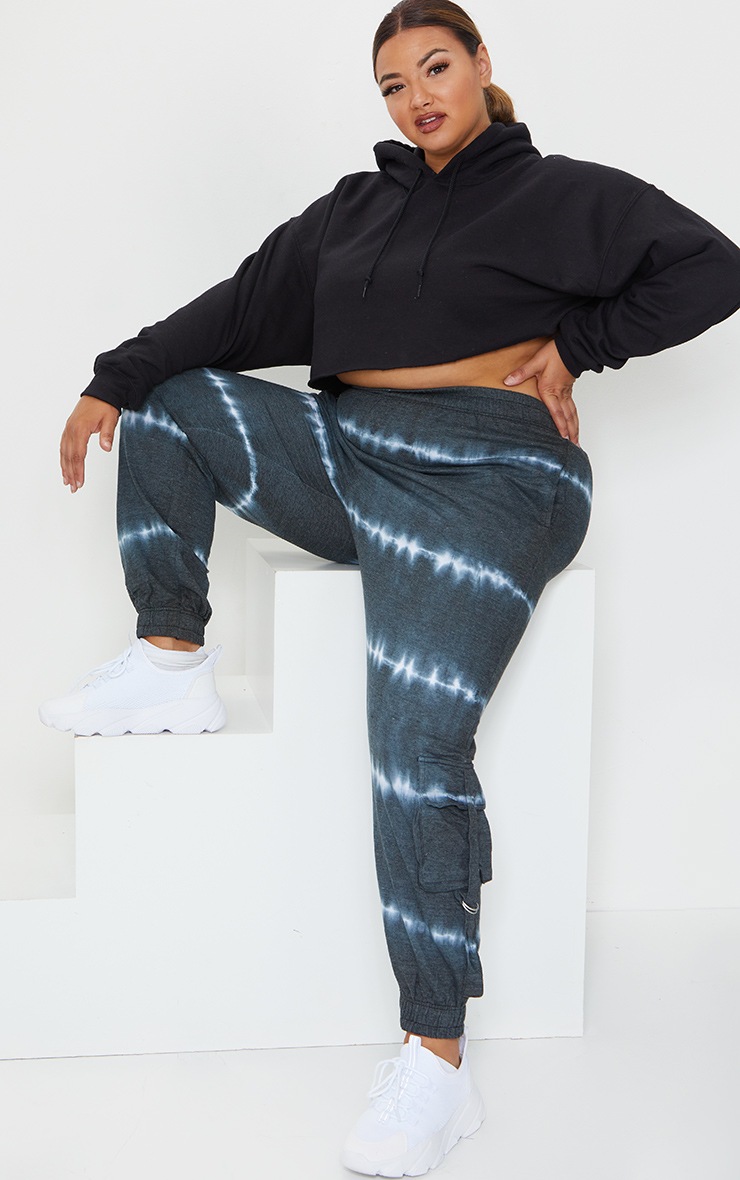 Plus Grey Tie Dye Cargo Joggers