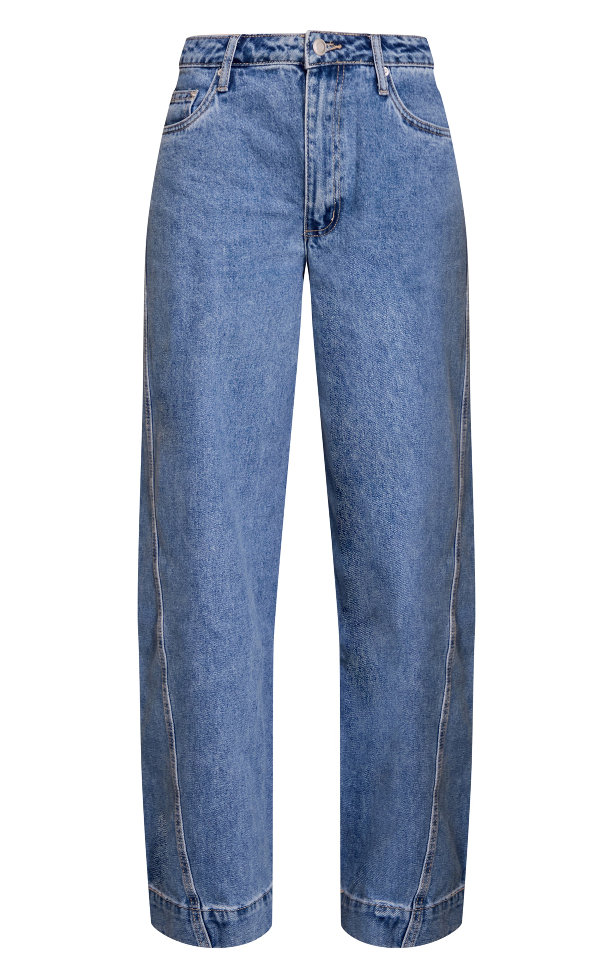 Mid Blue Relaxed Mid Rise Seam Detail Wide Leg Jeans image 5