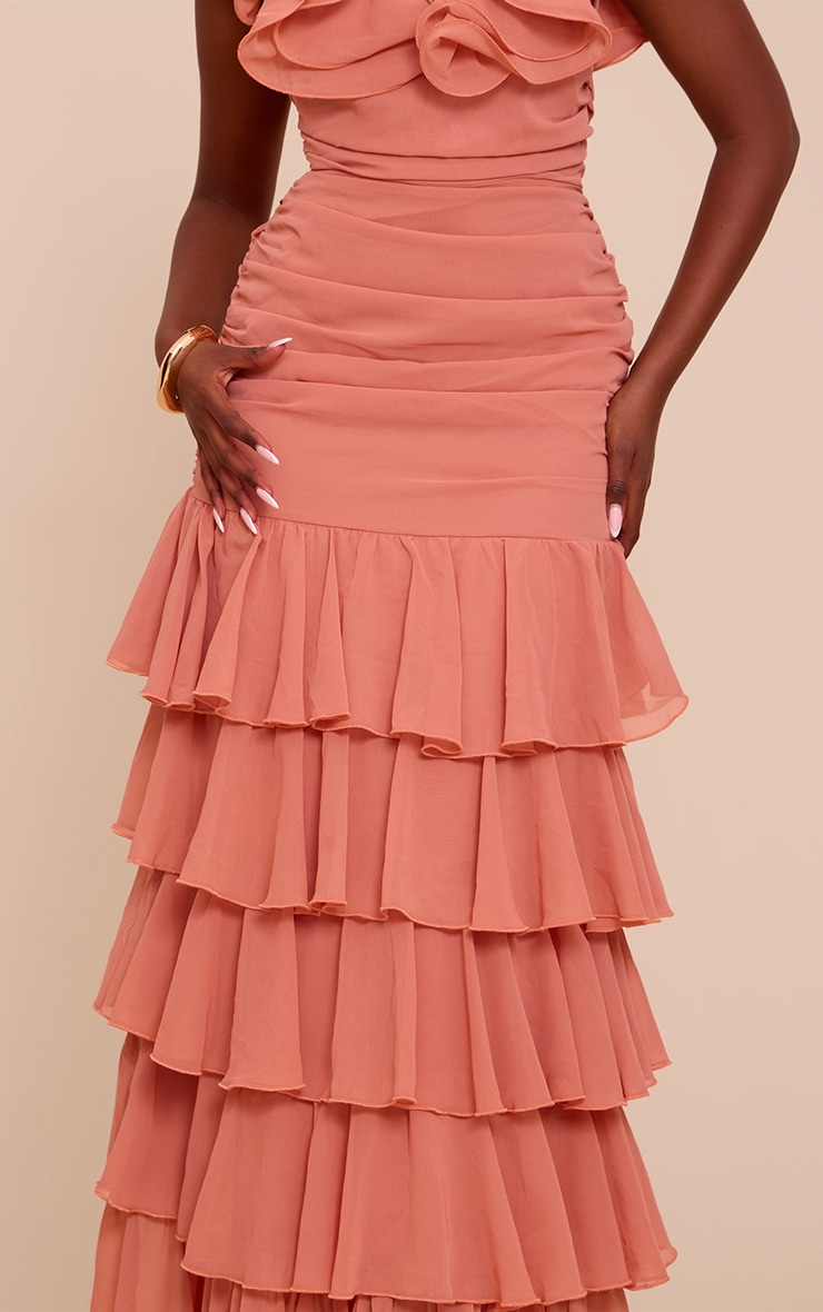 Blush Chiffon Ruched Ruffle Maxi Dress image 4