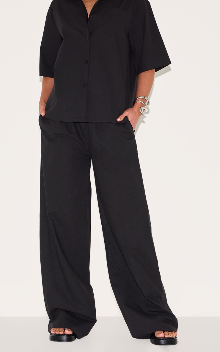 Tall Black Linen Look Wide Leg Pants image 2