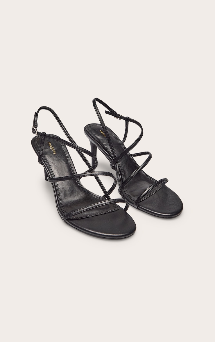 Black Crinkle Strappy Round Toe Heeled Sandal image 3