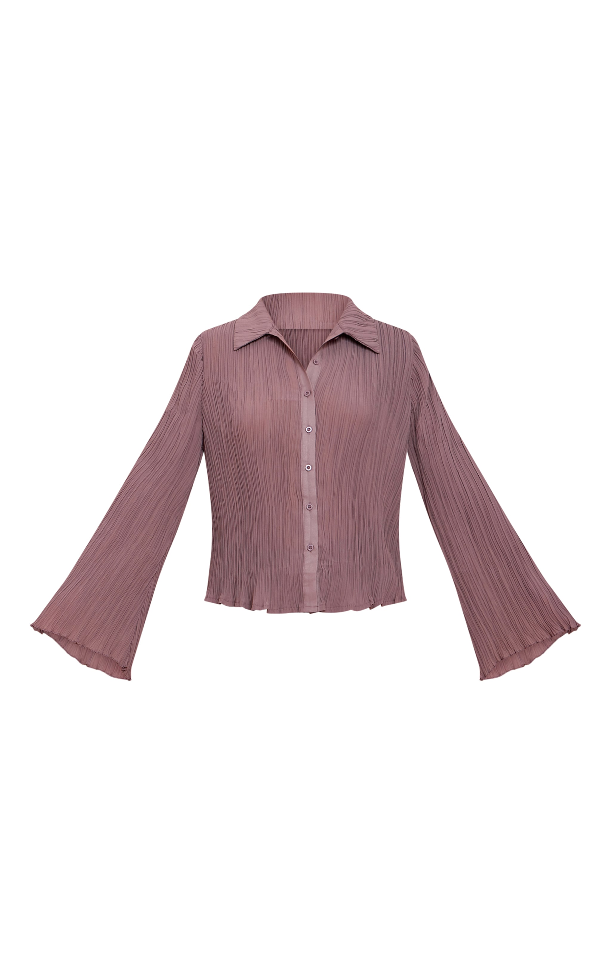 Chemise en mousseline de soie gris champignon transparente plissée image 5