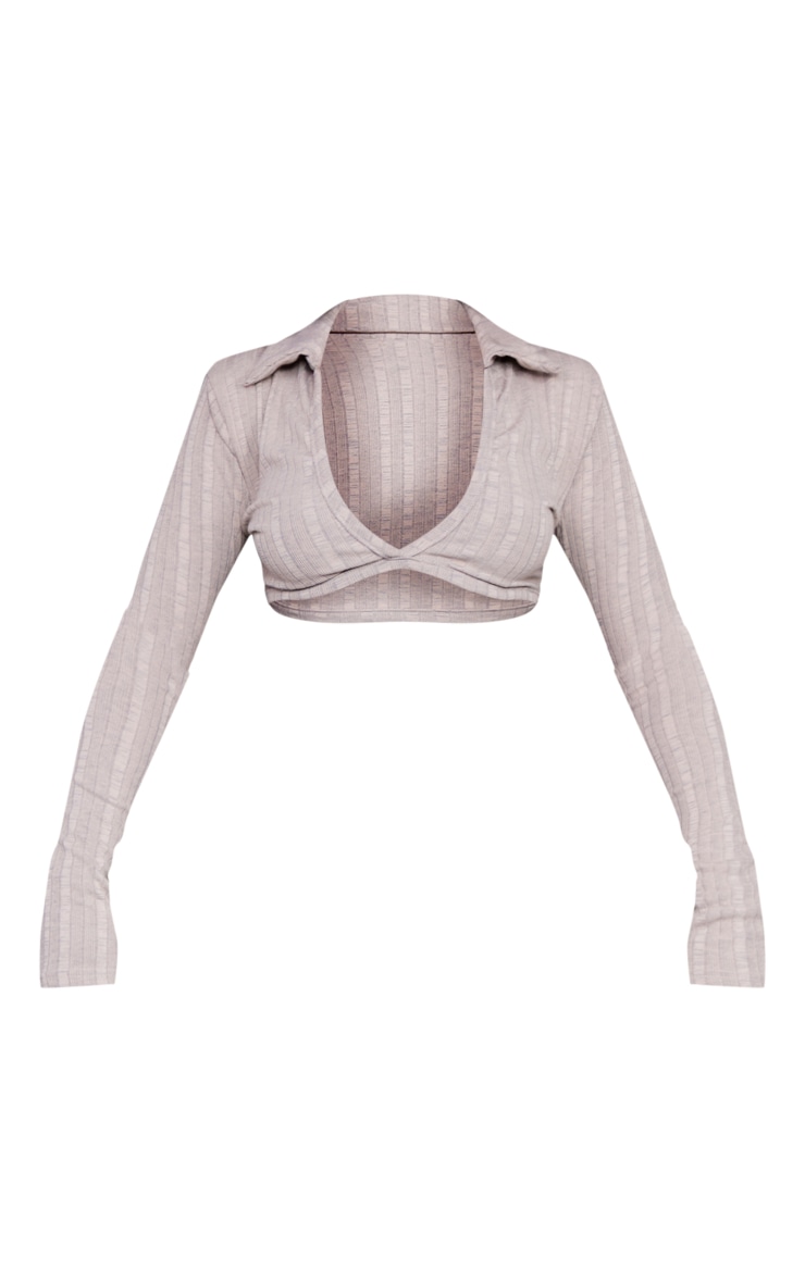 Stone Thick Rib Long Sleeve Crop Top image 4