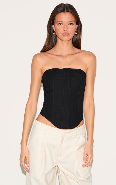 Black Linen Blend Boned Corset