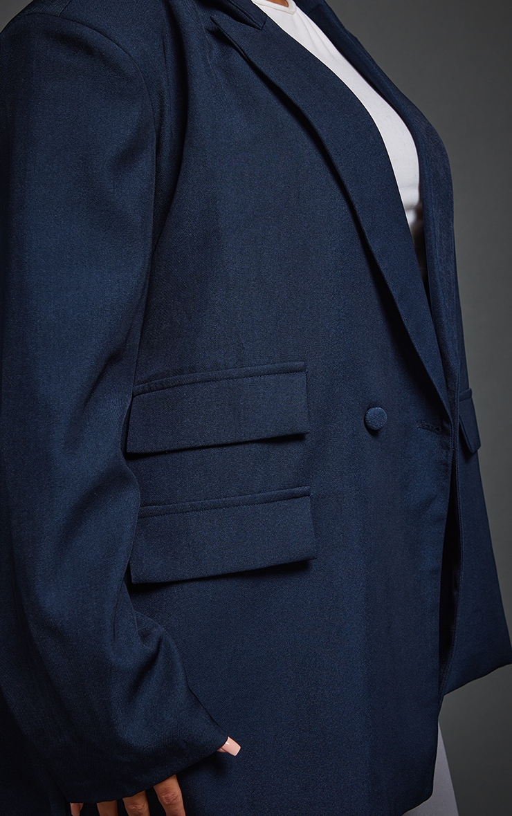 Plus Navy Double Pocket Detail Double Breasted Blazer image 4