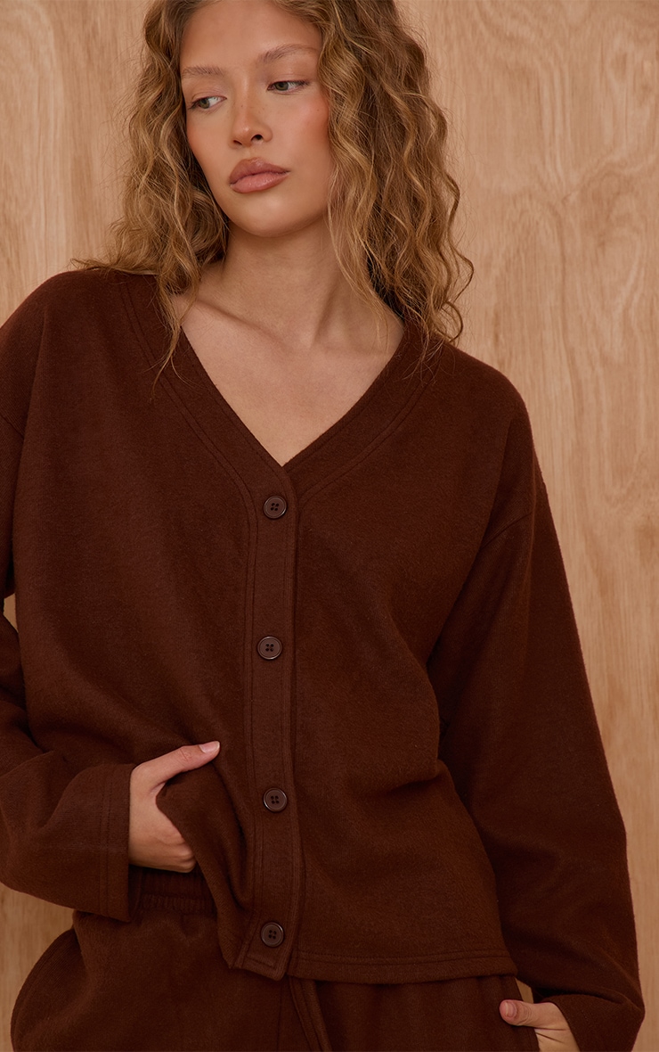 Chocolate Brown Brushed Soft Touch Boxy Cardigan