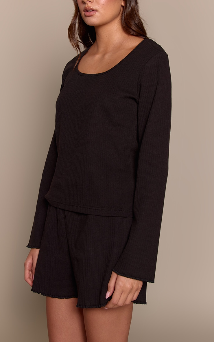 Black Ribbed Slouchy Pyjama Shorts image 2