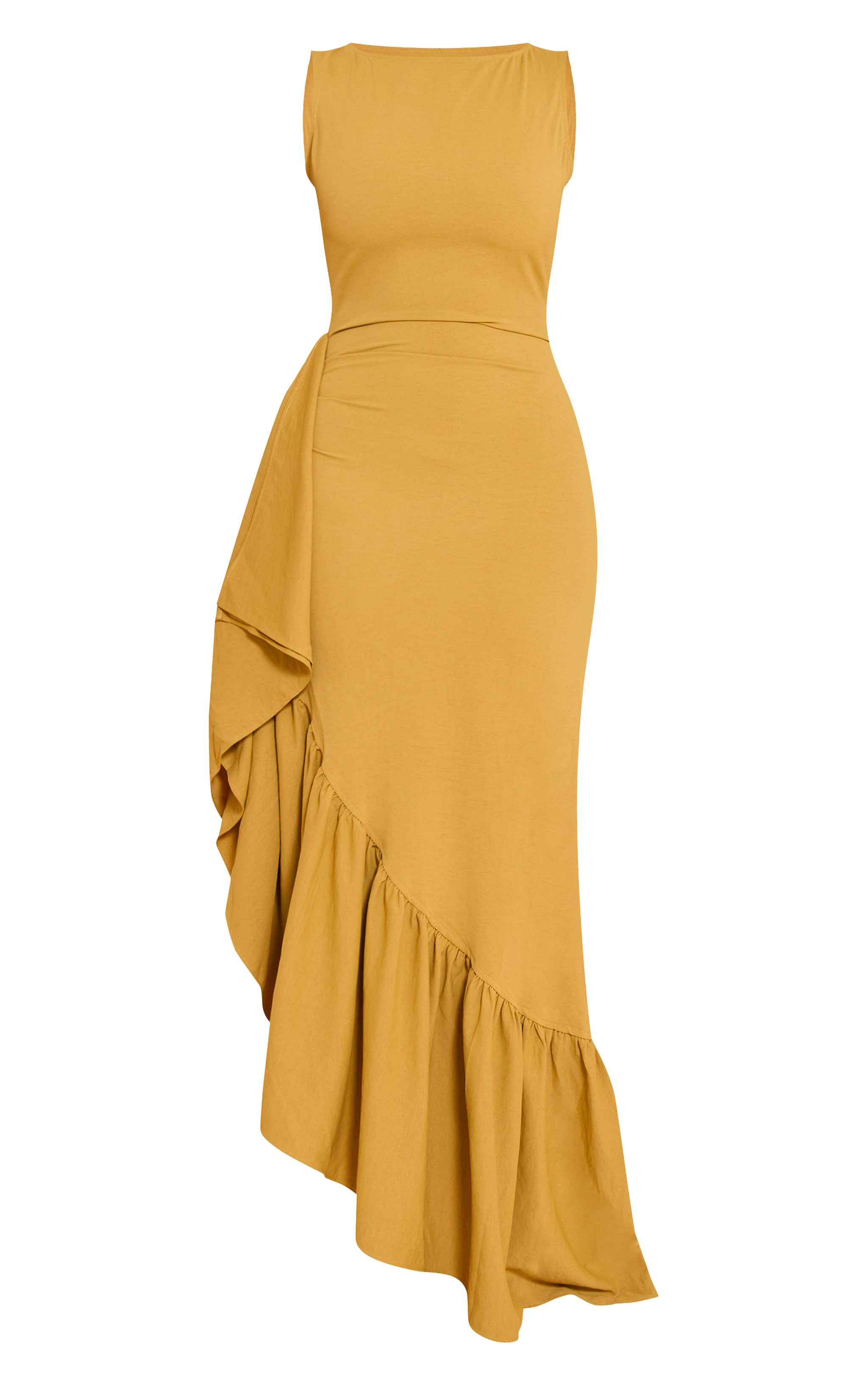 Shape olive Stretch Woven Boat Neck Side Split Frill Maxi Dress image 5