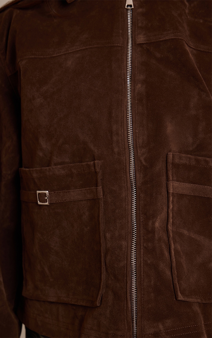 Chocolate Pocket Trim Faux Suede Jacket image 4