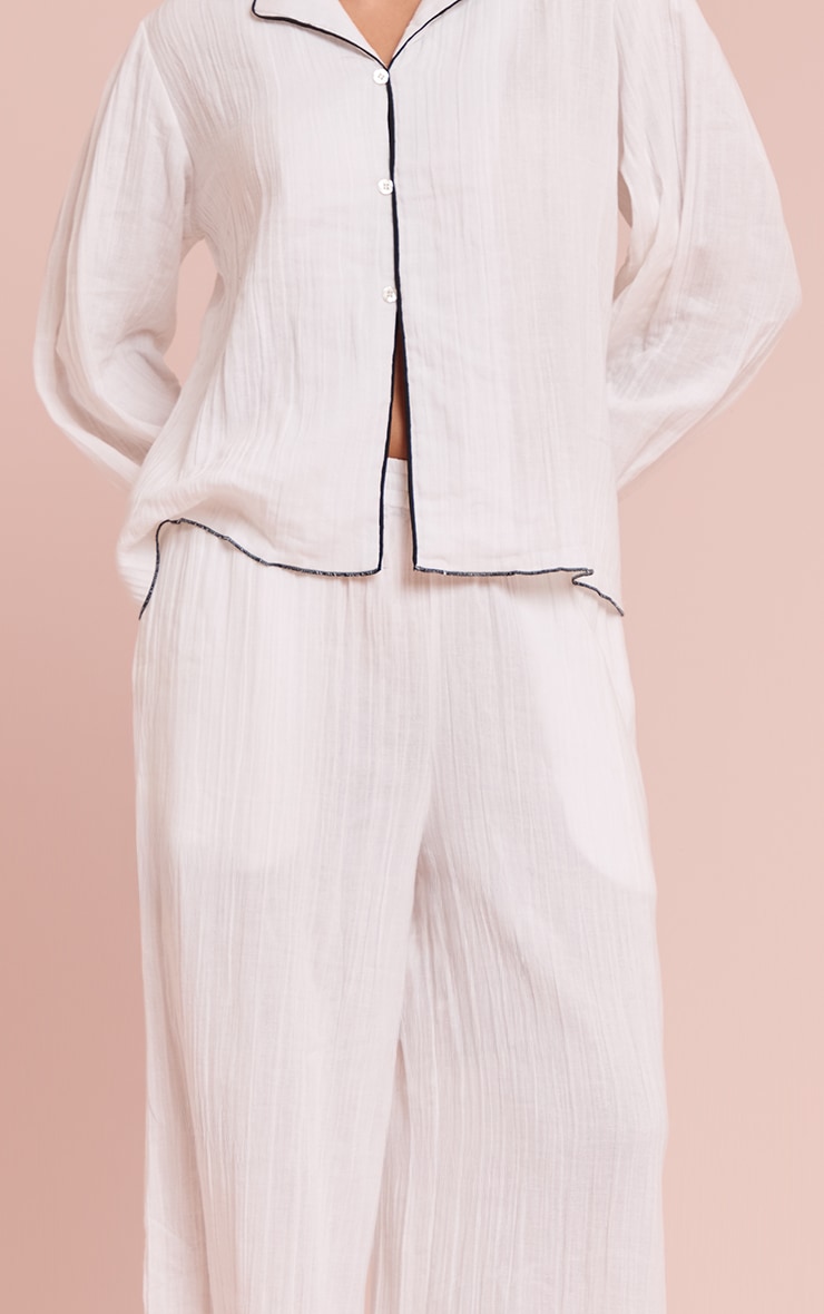 Contrast Piping Frill Sleeve Wide Leg Pyjamas image 4