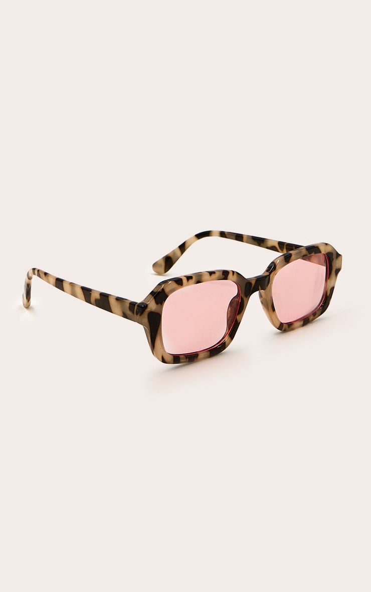 Brown Tort Pink Lens Square Frame Sunglasses image 3