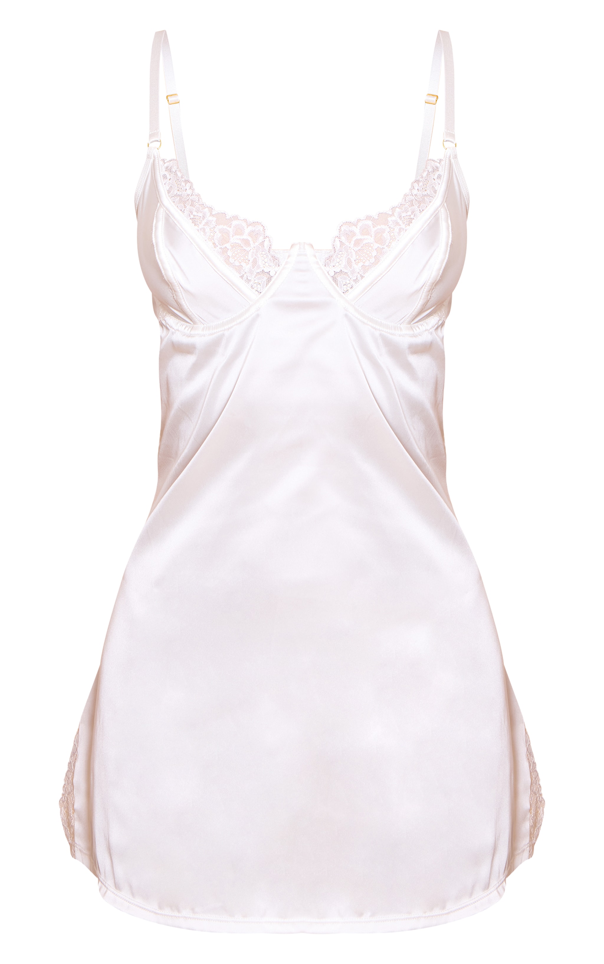 Mini robe satinée blanche à armatures et détails en dentelle image 5