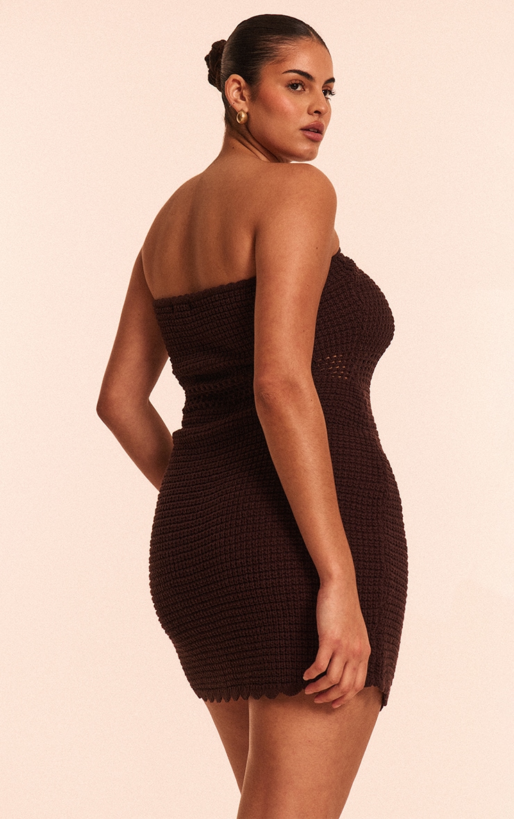 Plus Chocolate Crochet Knit Bandeau Front Tie Mini Dress image 2