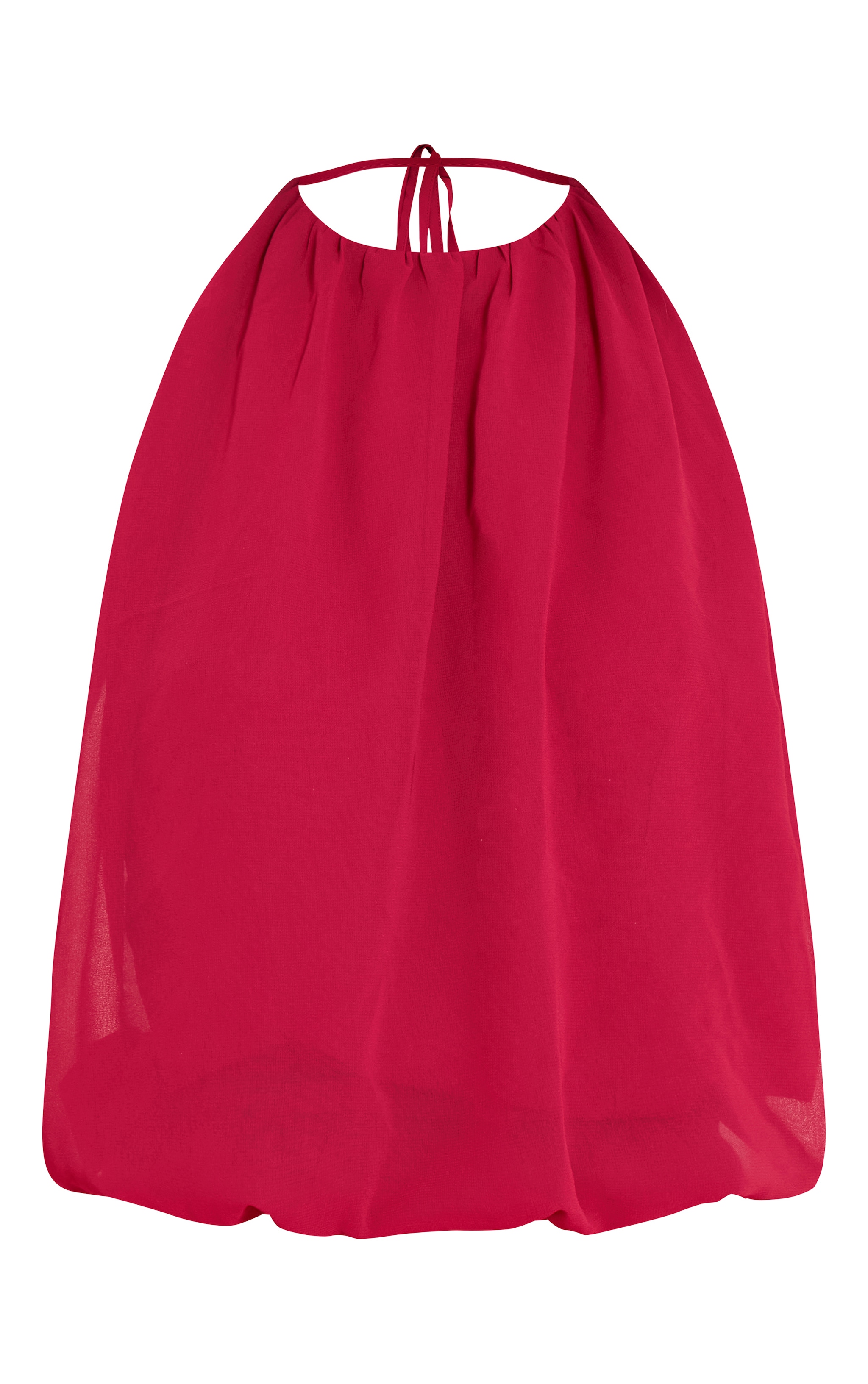 Petite Deep Red Chiffon Halterneck Open Back Trim Detail Bodycon Ruched Dress image 5