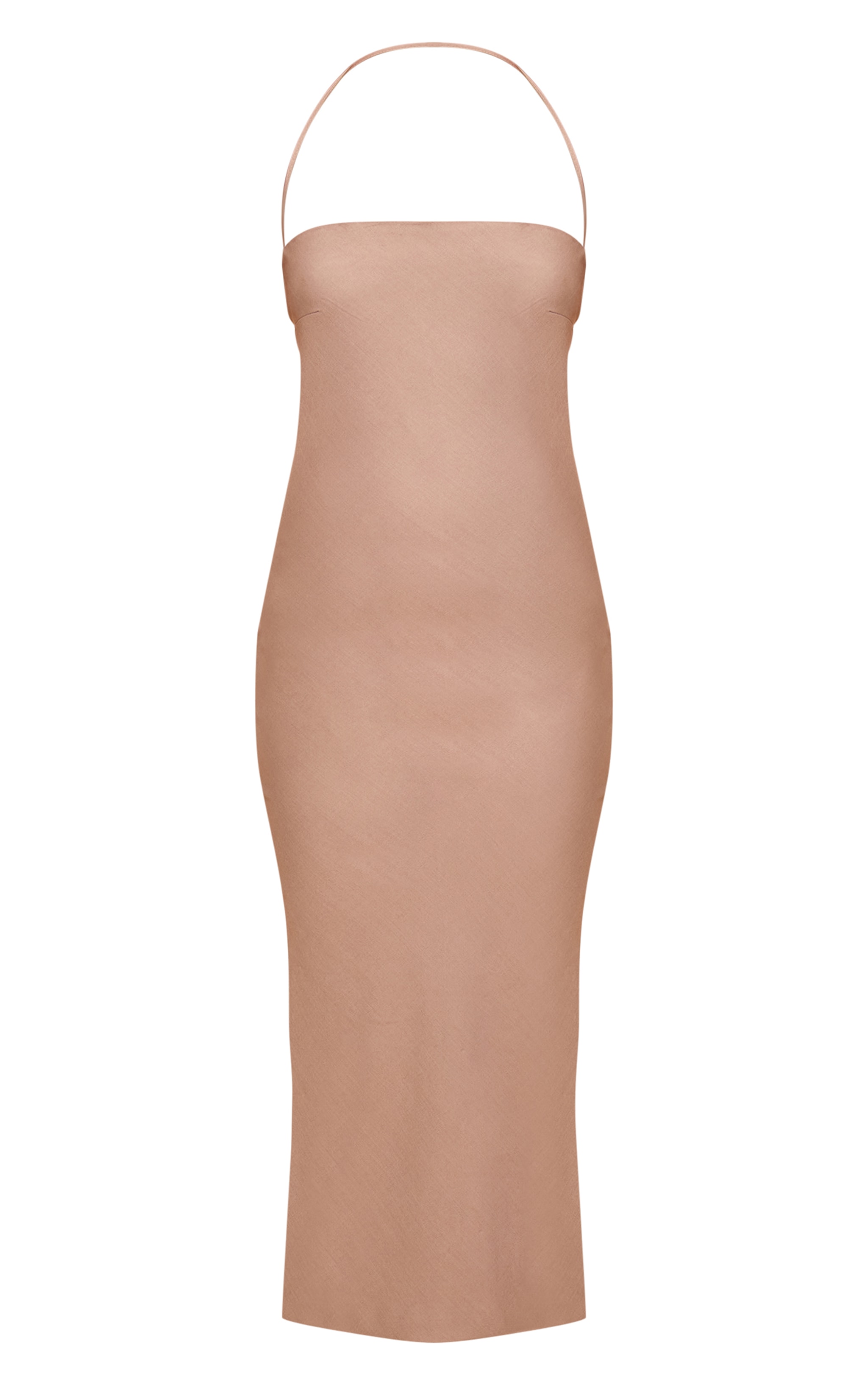 Robe de tailleur mi-longue tissée café au lait à dos nu image 5