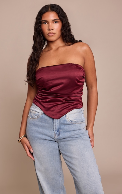 Shape Wine Satin Ruched Bandeau Top