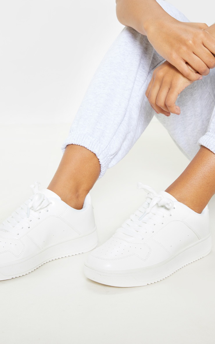 White Lace Up Flatform Sneakers
