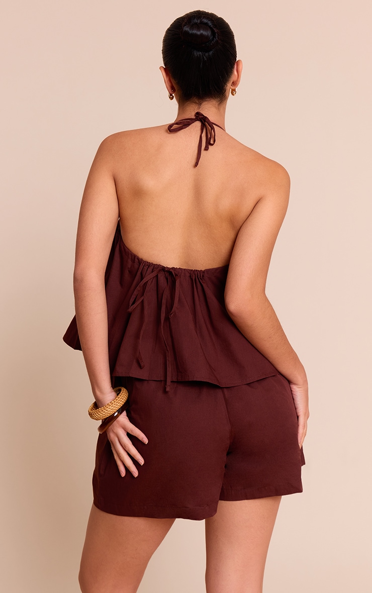  Chocolate Poplin Low Back Halterneck Top image 2