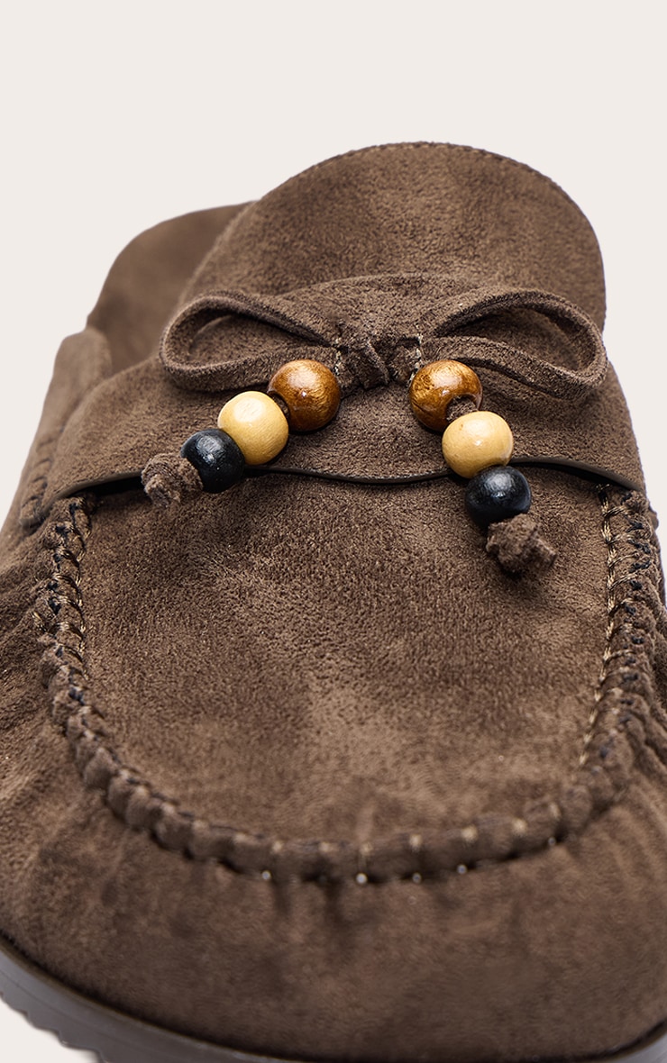 Khaki Suede Tassel Detail Footbed Mule image 5
