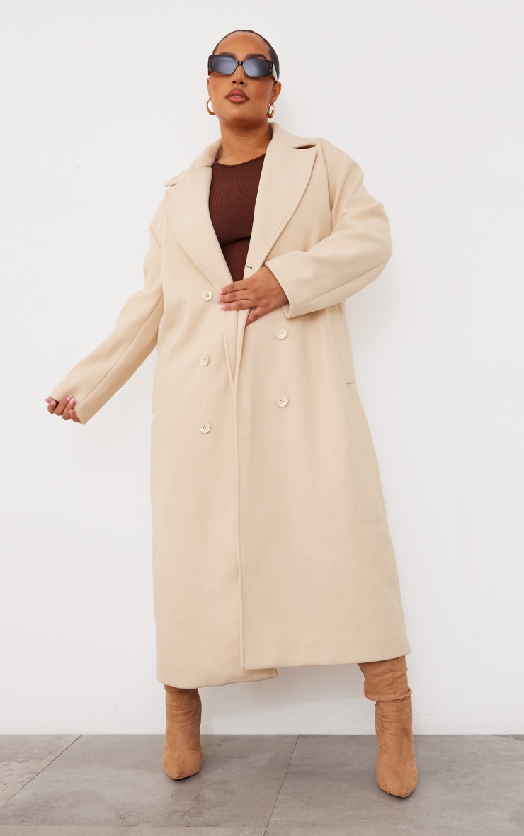 PLT Label Plus Cream Longline Coat PrettyLittleThing QA