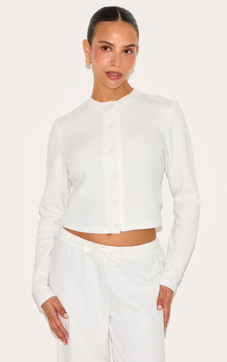 Petite Cream Super Soft Button Down Long Sleeve Top image 1