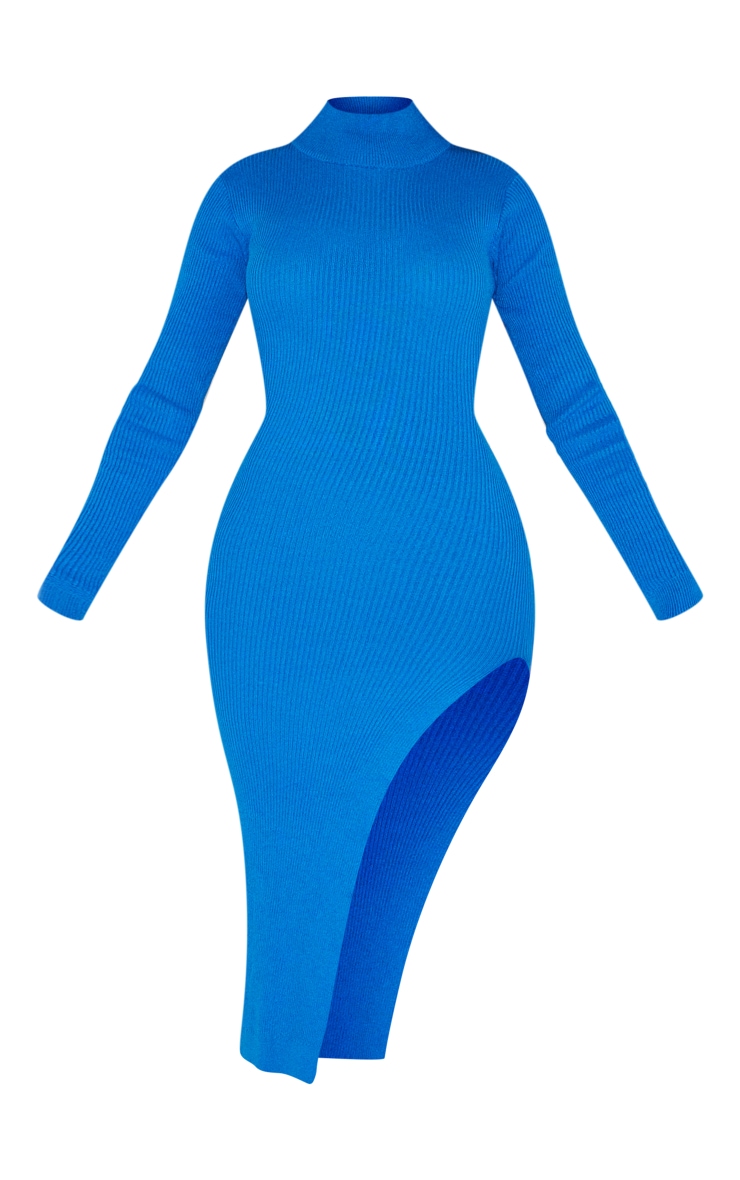 Blue Roll Neck Knitted Midaxi Dress image 4