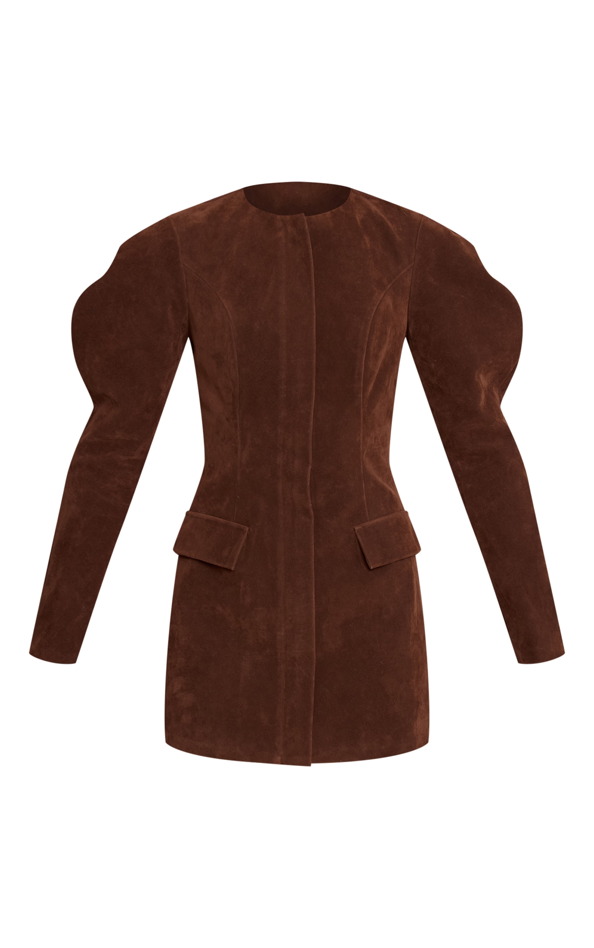 Chocolate Suede Zip Up Blazer Dress image 5