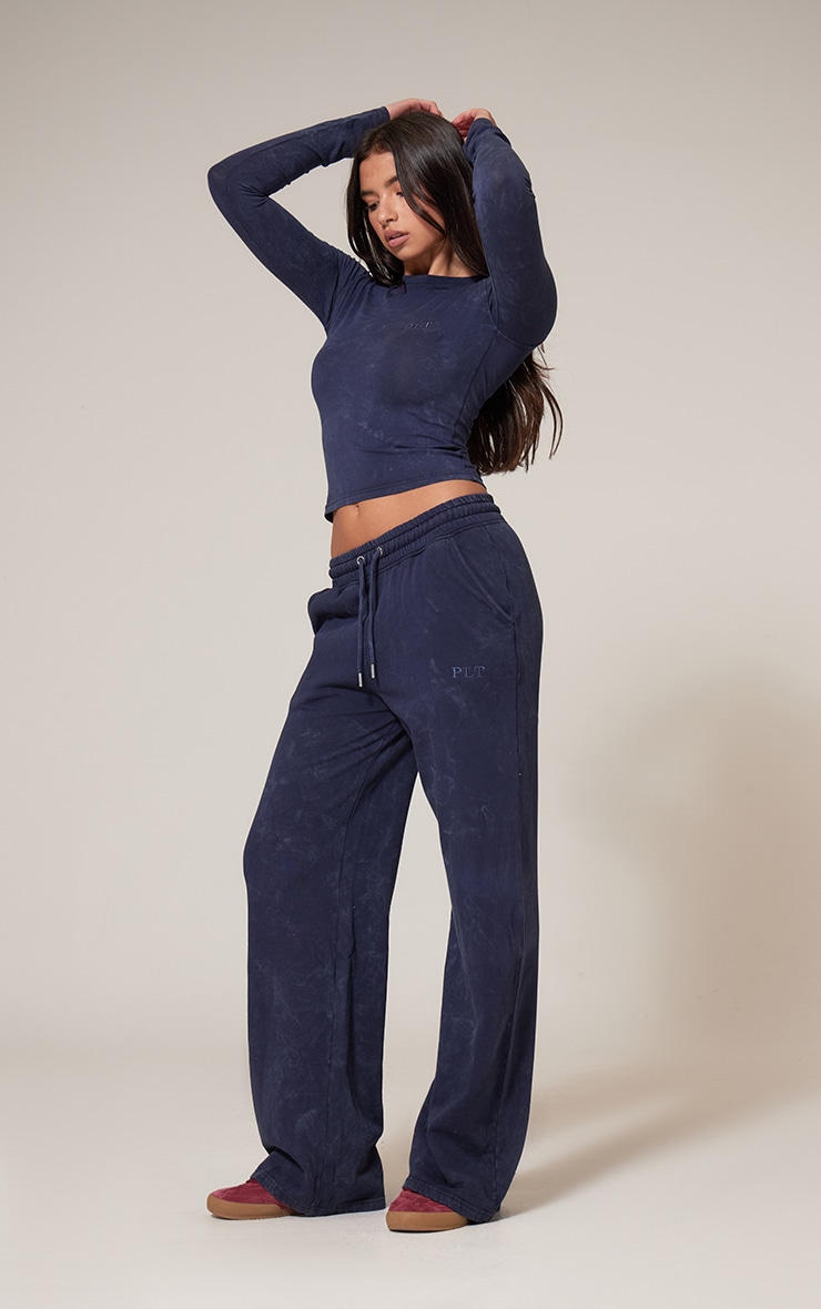 PRETTYLITTLETHING Navy Washed Low Rise Oversized Wide Leg Sweatpants image 1