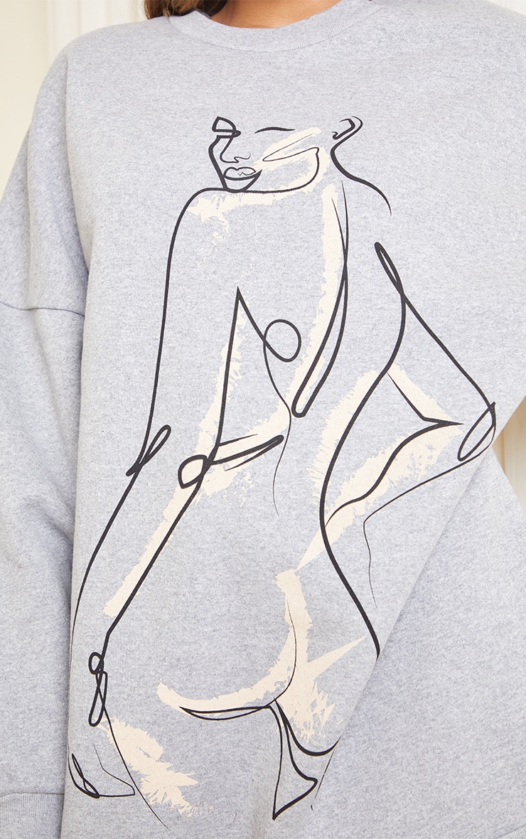 Grey Figure Illustrated Oversized Sweatshirt Dress image 4