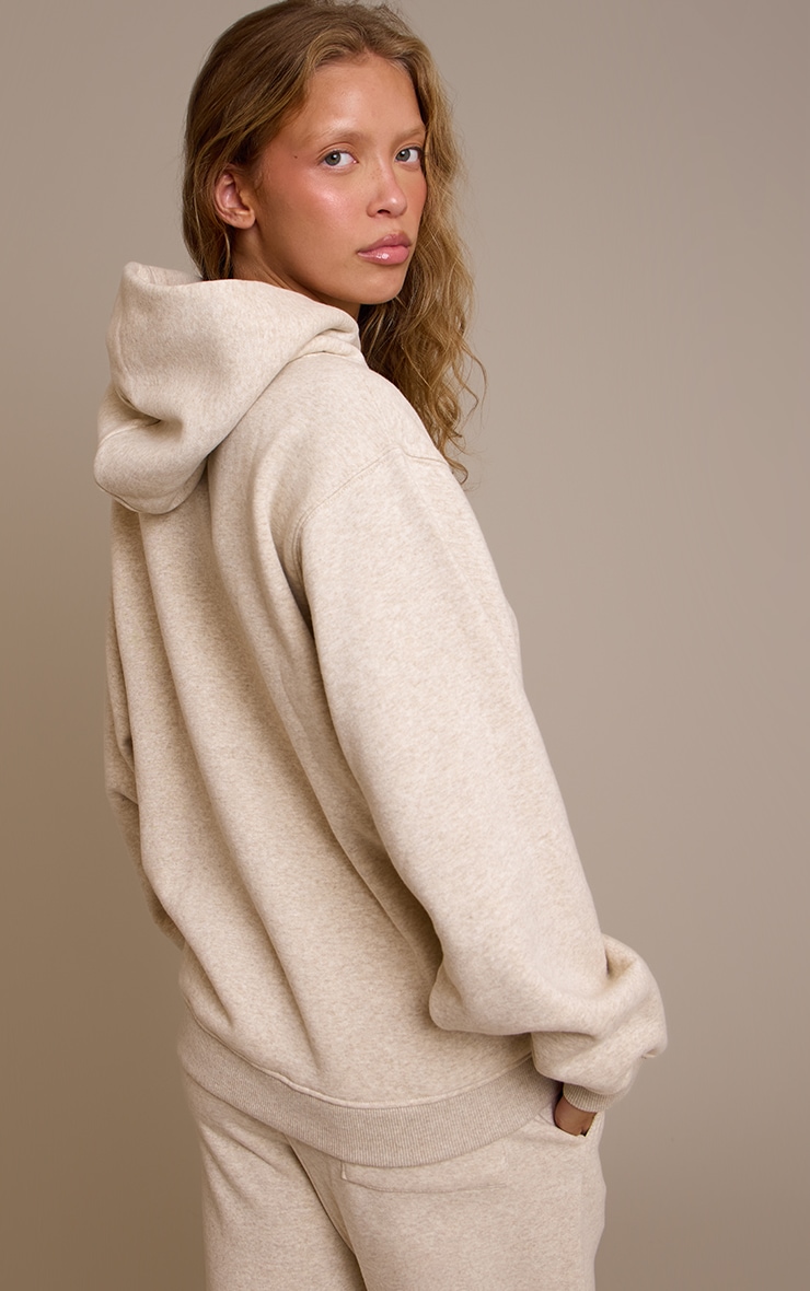 Oatmeal Marl Cotton Fleece Pullover Hoodie image 2