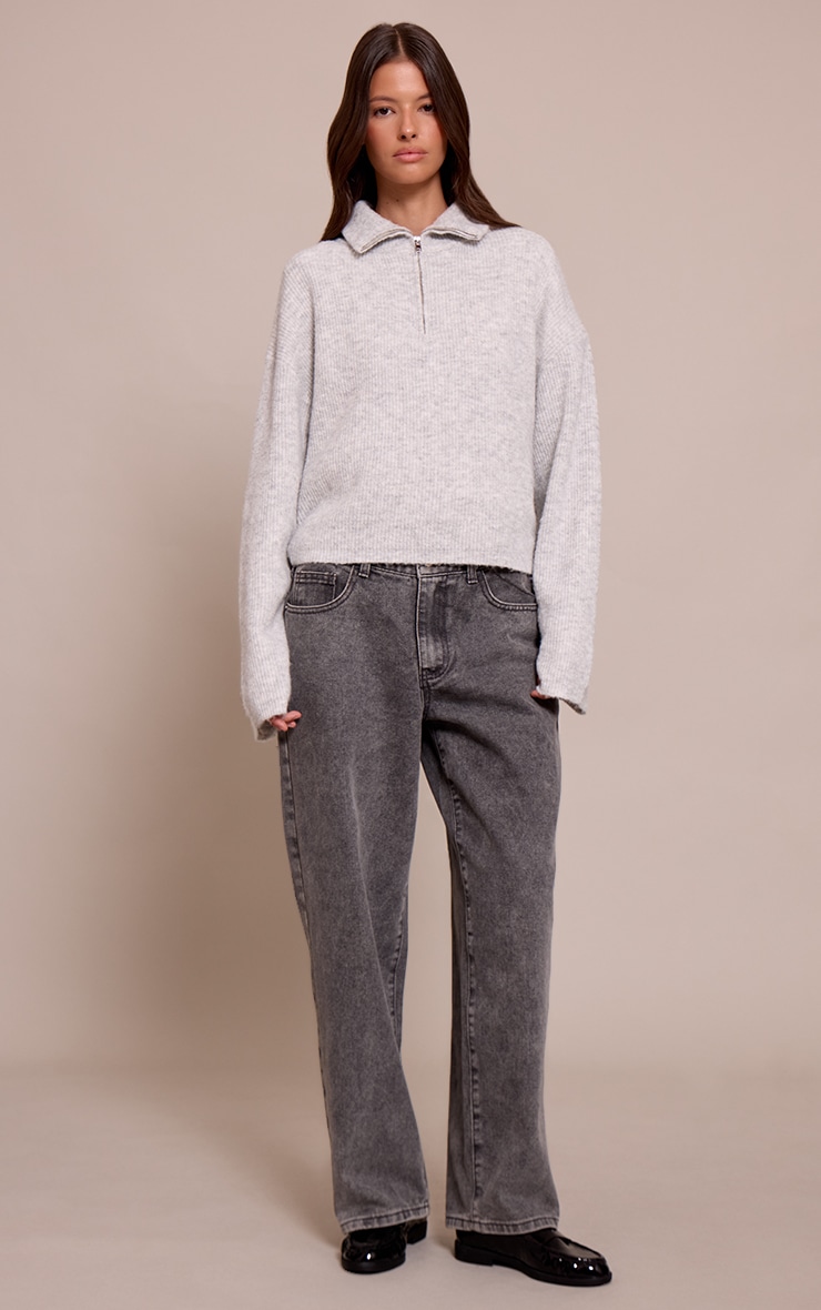 Grey Half Zip Soft Knit Jumper image 3