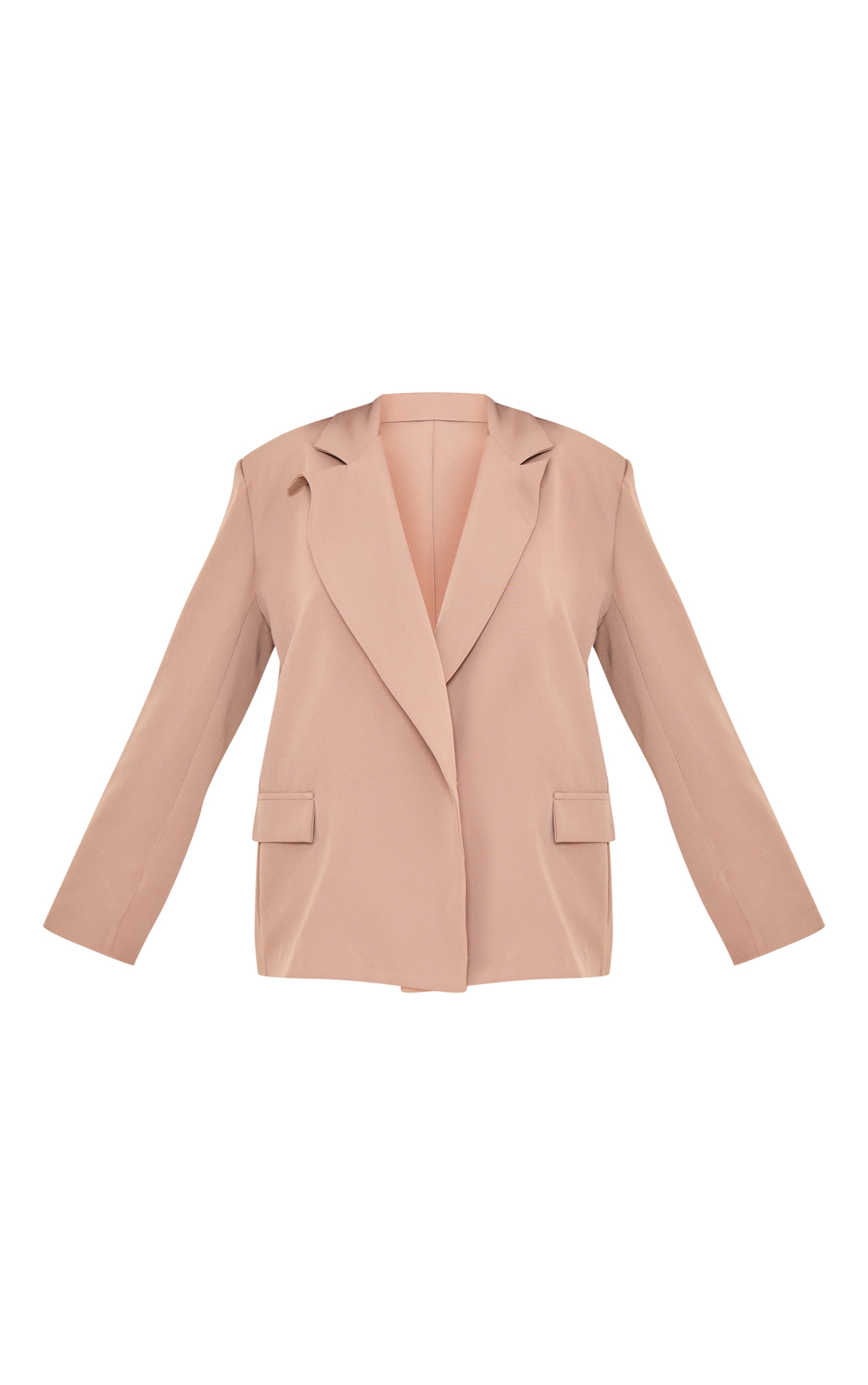 Blazer taupe à épaules carrées et simple boutonnière sur le côté image 4