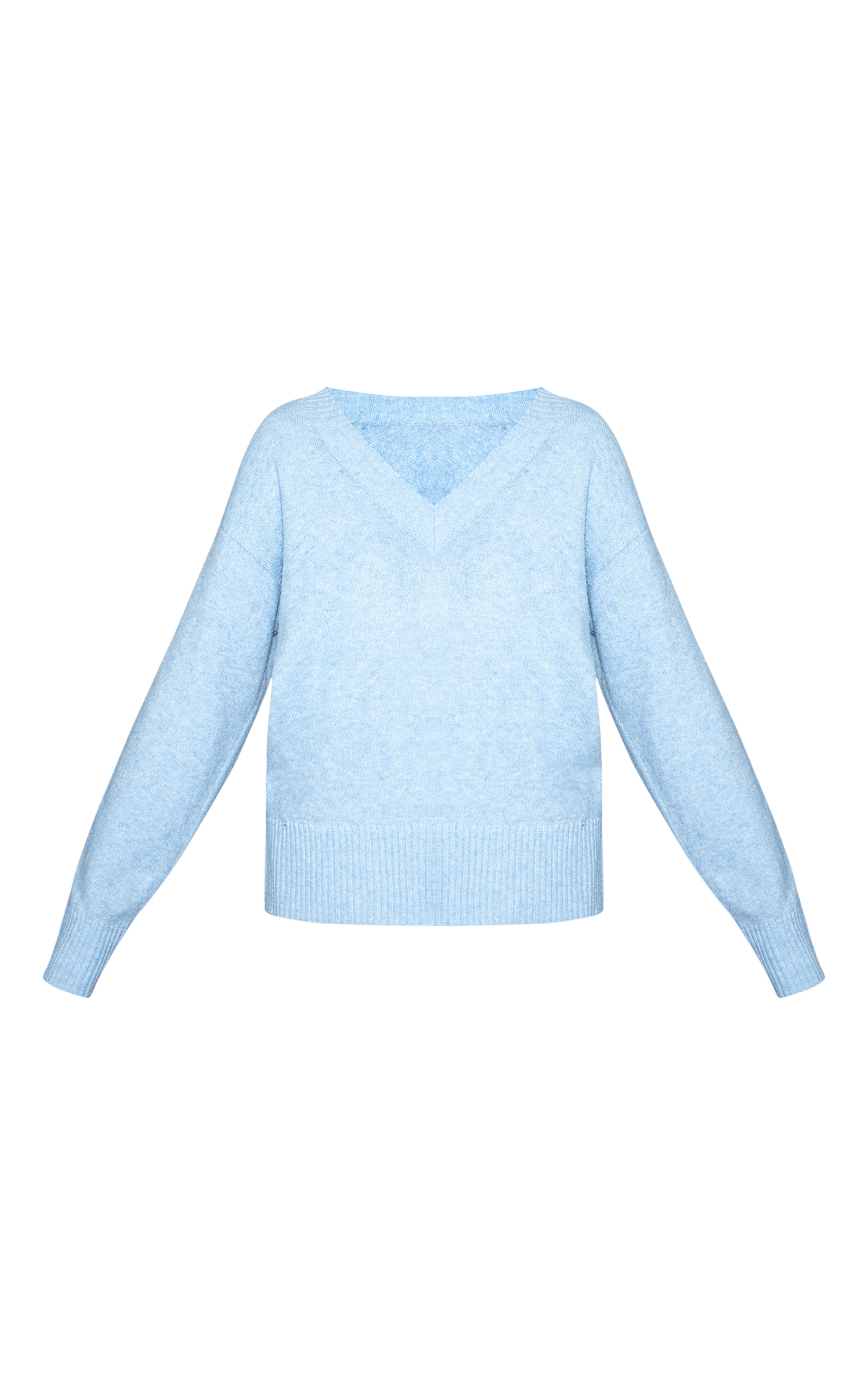 Pull en maille tricot bleu clair à col en V image 5